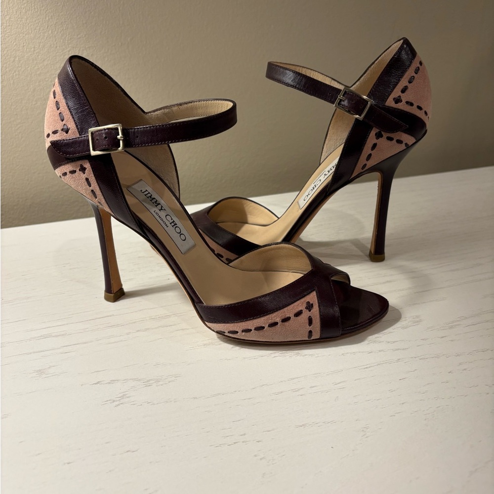 Jimmy Choo burgundy and blush Ankle Strap Heels